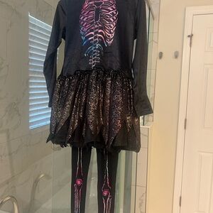 Sparkly Skeleton Kids Costume with leggings, Pink and Blue Highlights